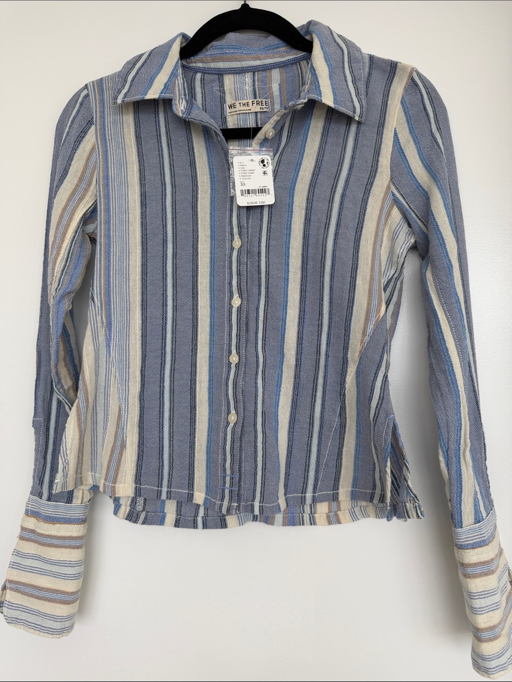 NWT We The Free Mallory Striped Button-Down Shirt - Blue and Cream XS